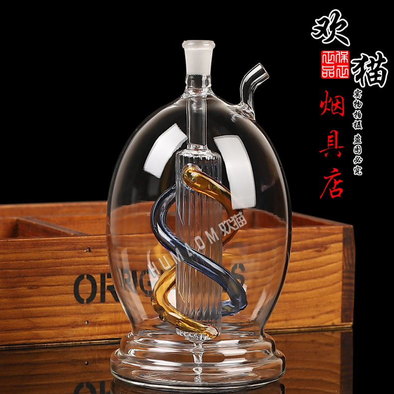 圆肚螺旋玻璃水烟壶 双重过滤 厂家直供批发专卖