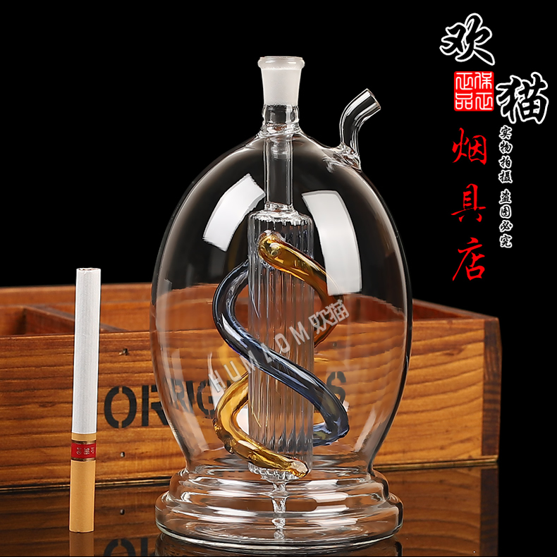 圆肚螺旋玻璃水烟壶 双重过滤 厂家直供批发专卖