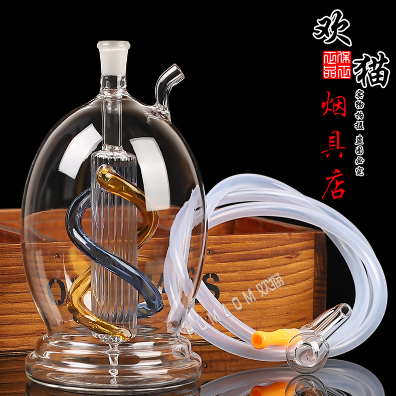 圆肚螺旋玻璃水烟壶 双重过滤 厂家直供批发专卖